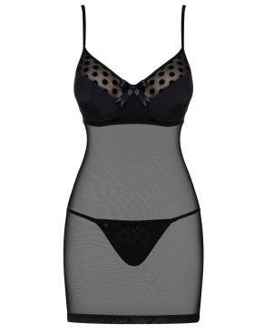 Сорочка с чашками на каркасах Obsessive DOTINA CHEMISE, Цвет: черный, Размеры: S/M, изображение 3