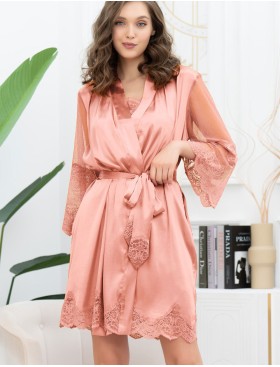 Короткий шелковый халат Mia-Amore AURELIA 3893 чайная роза, Цвет: чайная роза, Размеры: L/XL