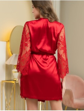 Атласный халат с кружевным рукавом Mia-Amore ESTER 7293 красный, Цвет: красный, Размеры: L/XL, изображение 2