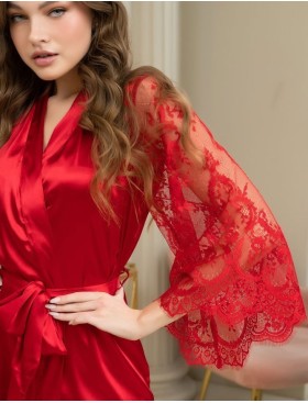 Атласный халат с кружевным рукавом Mia-Amore ESTER 7293 красный, Цвет: красный, Размеры: L/XL, изображение 3