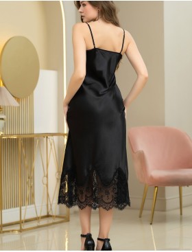 Длинная сорочка атлас с кружевом Mia-Amore ESTER 7294 черный, Цвет: черный, Размеры: 3XL, изображение 2