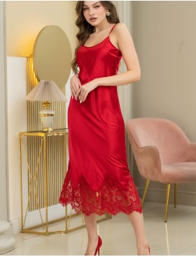 Длинная сорочка атлас с кружевом Mia-Amore ESTER 7294 красный, Цвет: красный, Размеры: 3XL, изображение 2