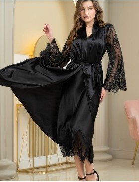 Длинный атласный халат пеньюар Mia-Amore ESTER 7299 черный, Цвет: черный, Размеры: L/XL