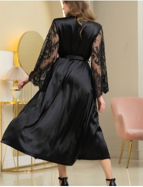 Длинный атласный халат пеньюар Mia-Amore ESTER 7299 черный, Цвет: черный, Размеры: L/XL, изображение 2