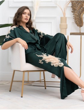 Пижама тройка из натурального шёлка Mia-Amore FELLINI 3916 малахит, Цвет: малахит, Размеры: 3XL, изображение 4