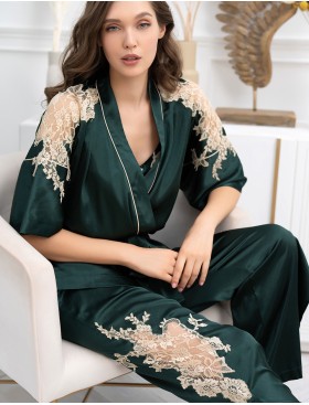 Пижама тройка из натурального шёлка Mia-Amore FELLINI 3916 малахит, Цвет: малахит, Размеры: 3XL
