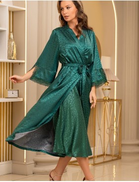Атласный халат большого размера Mia-Amore JOANNA 7319 изумрудный, Цвет: изумрудный, Размеры: 2XL/3XL, изображение 3