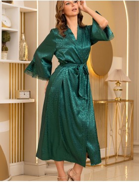 Атласный халат большого размера Mia-Amore JOANNA 7319 изумрудный, Цвет: изумрудный, Размеры: 2XL/3XL, изображение 5