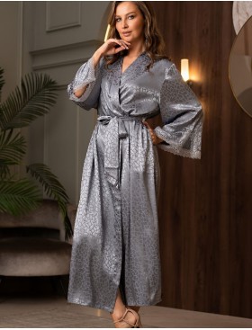 Атласный халат большого размера Mia-Amore JOANNA 7319 серебристый, Цвет: серебристый, Размеры: 4XL/5XL