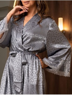 Атласный халат большого размера Mia-Amore JOANNA 7319 серебристый, Цвет: серебристый, Размеры: 4XL/5XL, изображение 5