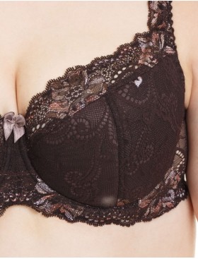 Бюстгальтер балконет кружево биколор Simona M 608 шоколад-радуга, Цвет: шоколад-радуга, Размеры: 70E, изображение 3