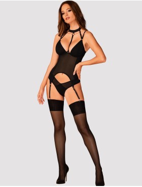 Корсет с пажами для чулок Obsessive BRASICA CORSET, Цвет: черный, Размеры: M/L, изображение 3