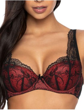 Кружевной бюстгальтер с плотной чашкой MAT PERCY czarno-czerwony M-3530-22, Цвет: черный с красным, Размеры: 65C