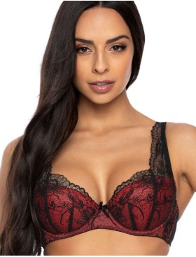 Кружевной бюстгальтер с плотной чашкой MAT PERCY czarno-czerwony M-3530-22, Цвет: черный с красным, Размеры: 65C, изображение 3