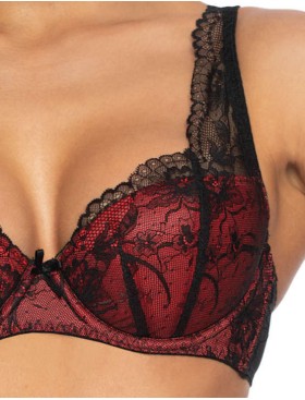 Кружевной бюстгальтер с плотной чашкой MAT PERCY czarno-czerwony M-3530-22, Цвет: черный с красным, Размеры: 65C, изображение 4