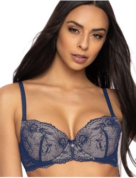 Бюстгальтер балконет пуш-ап MAT PERCY bezowo-granatowy M-3530-11, Цвет: синий с бежевым, Размеры: 65C, изображение 3
