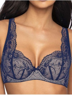 Кружевной бюстгальтер с плотной чашкой MAT PERCY bezowo-granatowy M-3530-22, Цвет: синий с бежевым, Размеры: 70B