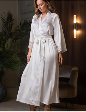 Длинный запашной халат из атласа Mia-Amore MELANI 7279, Цвет: молочный, Размеры: 2XL/3XL, изображение 3