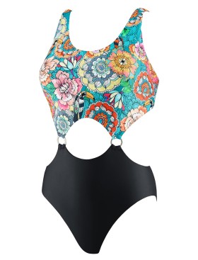 Купальник монокини с цветочным принтом UNICONF CBI227 V1 GARDEN OF DELIGHTS, Цвет: голубой/черный, Размеры: S, изображение 4