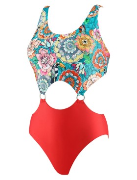 Купальник монокини с цветочным принтом UNICONF CBI227 V2 GARDEN OF DELIGHTS, Цвет: голубой/красный, Размеры: S, изображение 4