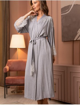 Длинный трикотажный халат Mia-Amore CHRISTEL 1909, Цвет: cерый меланж, Размеры: 4XL/5XL, изображение 3