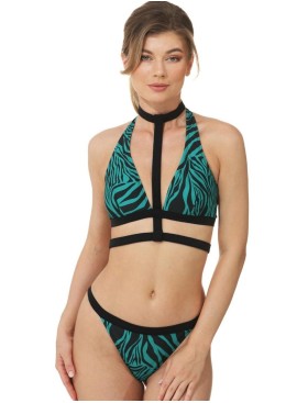 Зеленый купальник в полоску Jolidon FR123I, Цвет: зеленый/зебра, Размеры: 70B