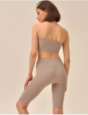 Велосипедки в рубчик MY PA829 moon, Цвет: бежевый, Размеры: L, изображение 2