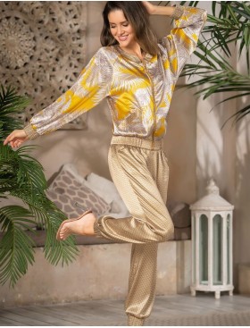 Атласный бомбер со штанами женский Mia-Amore AMARA 7226, Цвет: медовый, Размеры: L