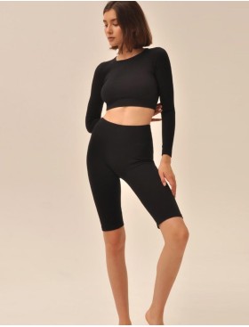 Кроп-топ с длинным рукавом MY MA965 nero, Цвет: черный, Размеры: L, изображение 3