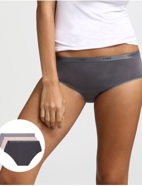 Набор хлопковых трусов Dim LES POCKETS COTON 4H01/3 темно-серый/розовый/серый - 3 штуки, Цвет: темно-серый/розовый/, Размеры: XXS/XS