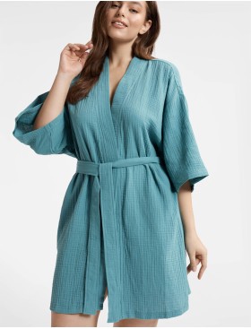 Халат кимоно из хлопкового муслина Esotiq LOONY 40634, Цвет: морская волна, Размеры: S