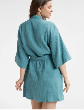 Халат кимоно из хлопкового муслина Esotiq LOONY 40634, Цвет: морская волна, Размеры: S, изображение 2