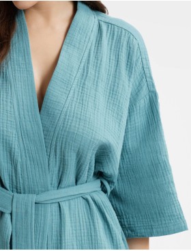 Халат кимоно из хлопкового муслина Esotiq LOONY 40634, Цвет: морская волна, Размеры: S, изображение 3