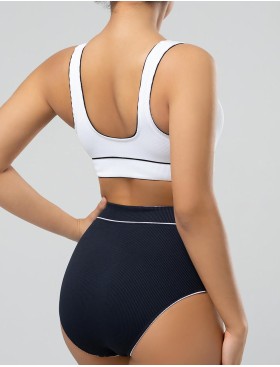 Черно-белый купальник с высокими плавками Opium SF-55, Цвет: черно-белый, Размеры: L, изображение 2