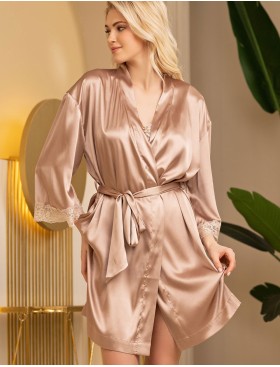 Шелковый женский халат Mia-Amore DANIEL 3873, Цвет: кремовый, Размеры: 2XL/3XL