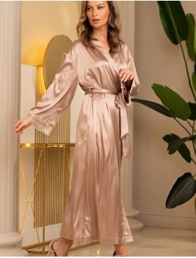 Шелковый длинный халат Mia-Amore DANIEL 3879, Цвет: кремовый, Размеры: 4XL/5XL, изображение 5