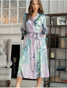 Длинный халат из атласа Mia-Amore GEOMETRY 7009, Цвет: мульти, Размеры: L/XL