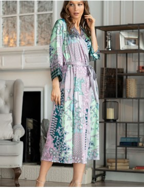 Длинный халат из атласа Mia-Amore GEOMETRY 7009, Цвет: мульти, Размеры: L/XL, изображение 4