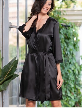 Атласный халат-кимоно Mia-Mella JULIA 8733 черный, Цвет: черный, Размеры: L/XL, изображение 4