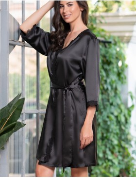 Атласный халат-кимоно Mia-Mella JULIA 8733 черный, Цвет: черный, Размеры: L/XL, изображение 5