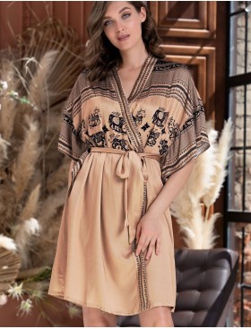 Короткий запашной халат Mia-Amore RIANNA 1853, Цвет: песочный, Размеры: S/M