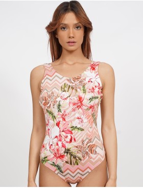 Слитный купальник с цветочным принтом UNICONF CBI266 TROPICAL FEVER, Цвет: розовый, Размеры: S