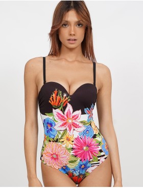 Яркий слитный купальник UNICONF CBI298 DREAMY GARDEN, Цвет: черный, Размеры: 75C