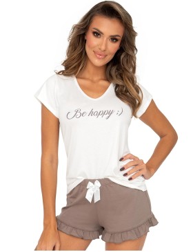 Пижама женская с шортами Donna BE HAPPY 1/2 экрю, Цвет: экрю, Размеры: S