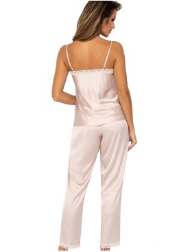 Атласная пижама топ и брюки Donna TIFFANI pyjamas BEIGE, Цвет: бежевый, Размеры: L, изображение 3