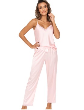 Атласная пижама топ и брюки Donna TIFFANI pyjamas PINK, Цвет: розовый, Размеры: S, изображение 2