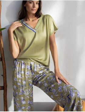 Брючный комплект из вискозы и шёлка Mia-Amore LIBERTINA 1956, Цвет: оливковый, Размеры: S