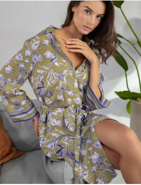 Удлиненная рубашка из вискозы и шёлка Mia-Amore LIBERTINA 1957, Цвет: оливковый, Размеры: XL