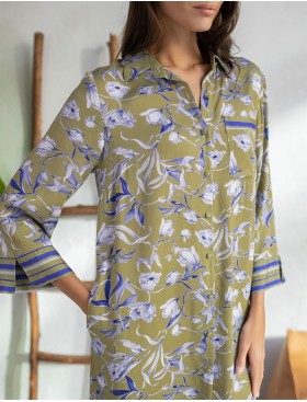 Удлиненная рубашка из вискозы и шёлка Mia-Amore LIBERTINA 1957, Цвет: оливковый, Размеры: XL, изображение 4