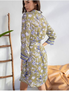 Удлиненная рубашка из вискозы и шёлка Mia-Amore LIBERTINA 1957, Цвет: оливковый, Размеры: XL, изображение 2